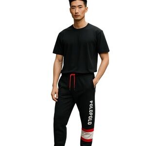 New Polo Ralph Lauren Mens Colorblock Joggers Sweatpants Black Red Logo Sze XXL